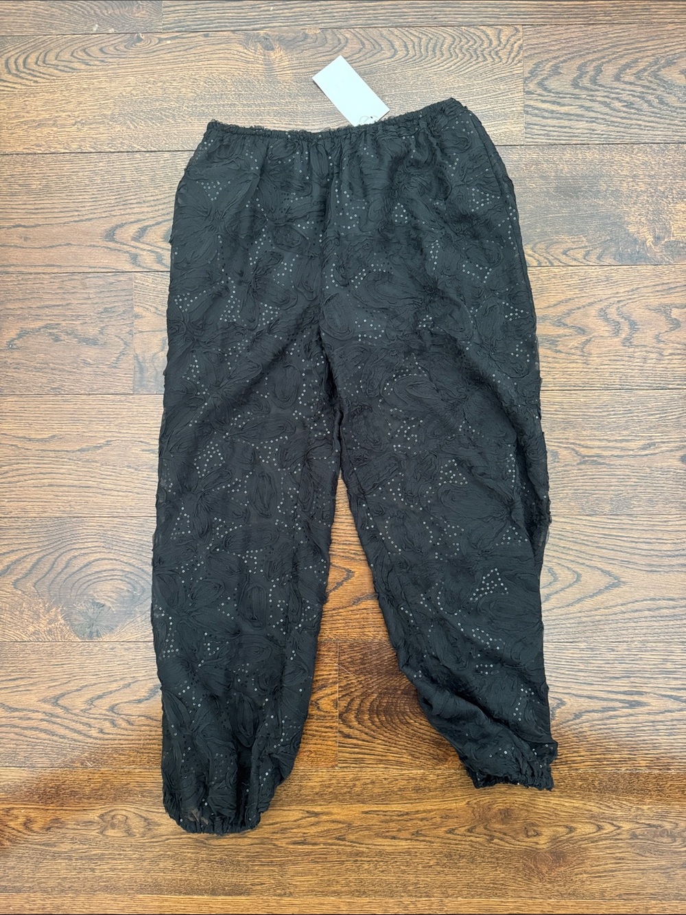 Zara Black Sheer Eyelet Elastic Waist Pants